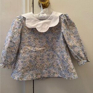 Floral Blue and White Baby Shirt, 18 months